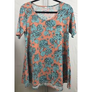 LulaRoe Tunic Top Women S Orange Floral Perfect Tee Oversized Flowy Stretch